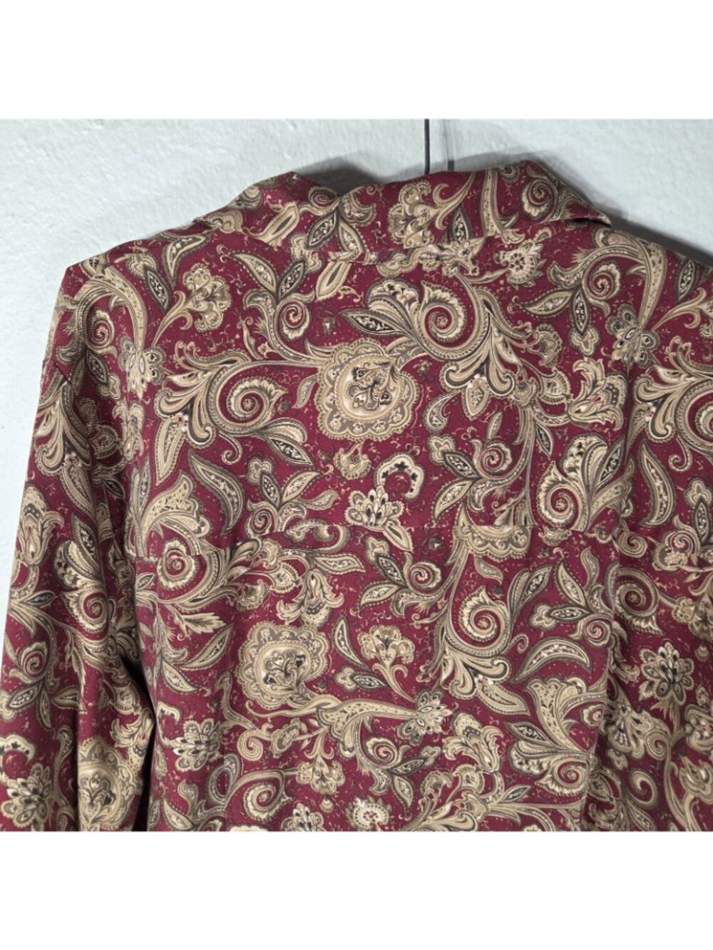 Vintage Talbots 18W Silk Wool Button Down Shirt 90s Pasley Burgundy Tan - Picture 10 of 16